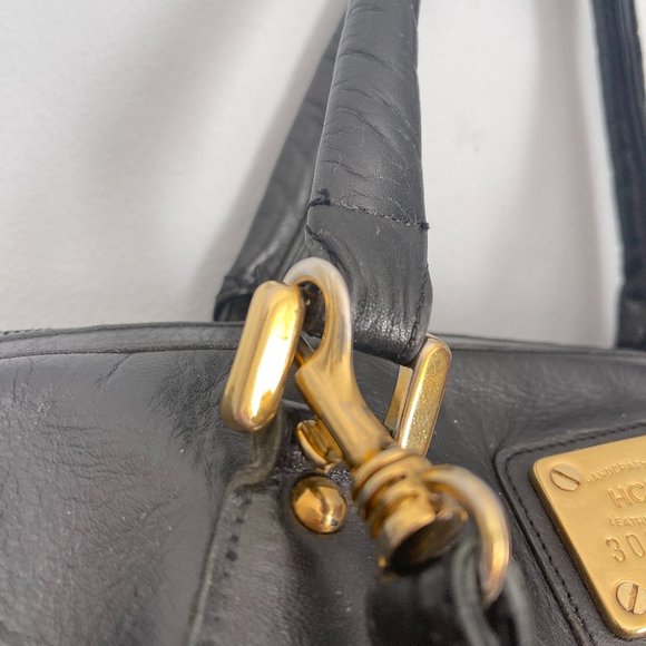 Large Vintage Black Leather HCL Handcrafted Leather Satchel Bag - Picture 9 of 12